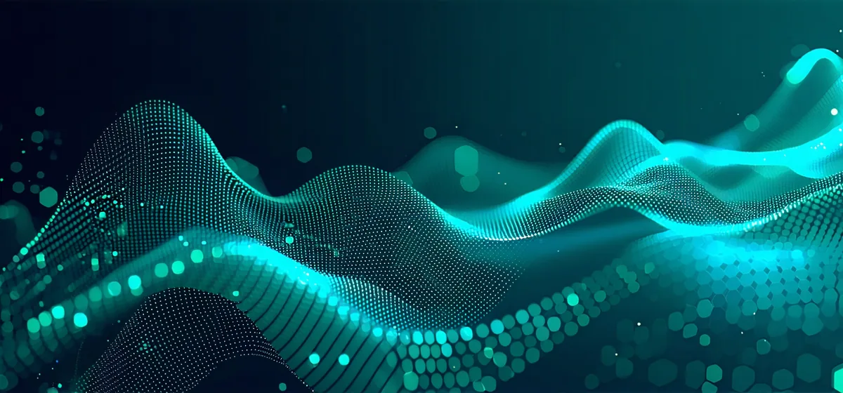Abstract visualization of encrypted clinical data flowing through secured network pathways